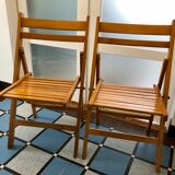 80s folding chairs in blond beech