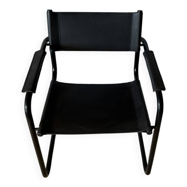 Ensemble de 12 chaises vintage en cuir noir et acier tubulaire – Italie, an