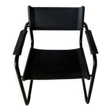 Set of 12 vintage chairs in black leather and tubular steel – Italy, 1970s