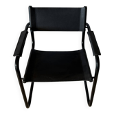 Ensemble de 12 chaises vintage en cuir noir et acier tubulaire – Italie, an