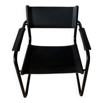 Ensemble de 12 chaises vintage en cuir noir et acier tubulaire – Italie, an