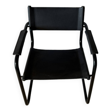 Ensemble de 12 chaises vintage en cuir noir et acier tubulaire – Italie, an
