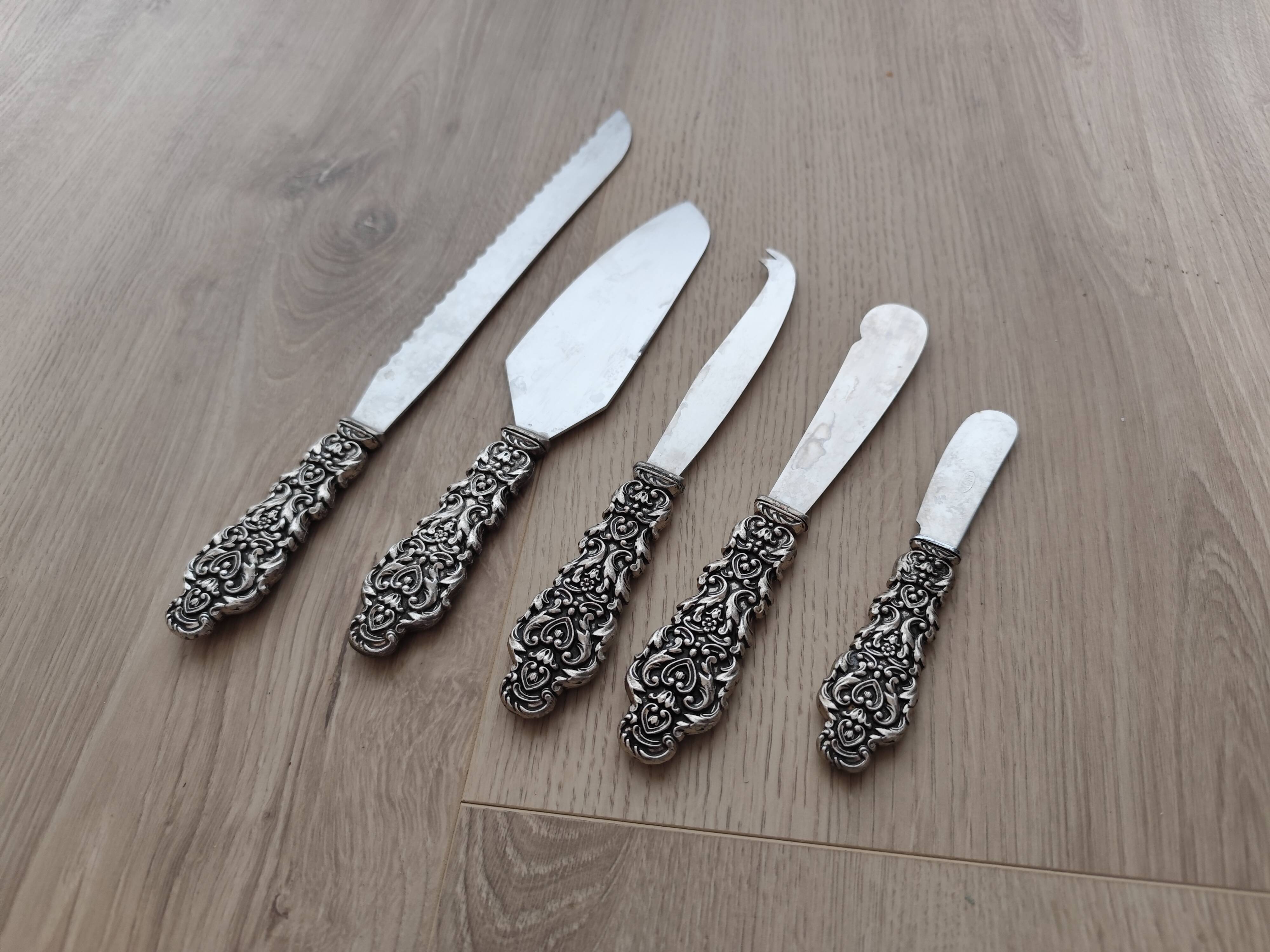 Set of 5 vintage silver-plated metal kitchen utensils