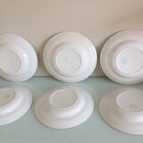 Suite de six assiettes creuses blanches à fleurs bleues par Moulin des Loups /vintage années 50-60