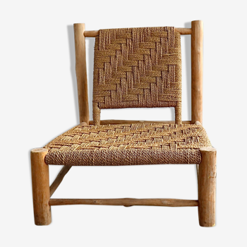 Chaise longue basse en corde de sisal et bois de frêne