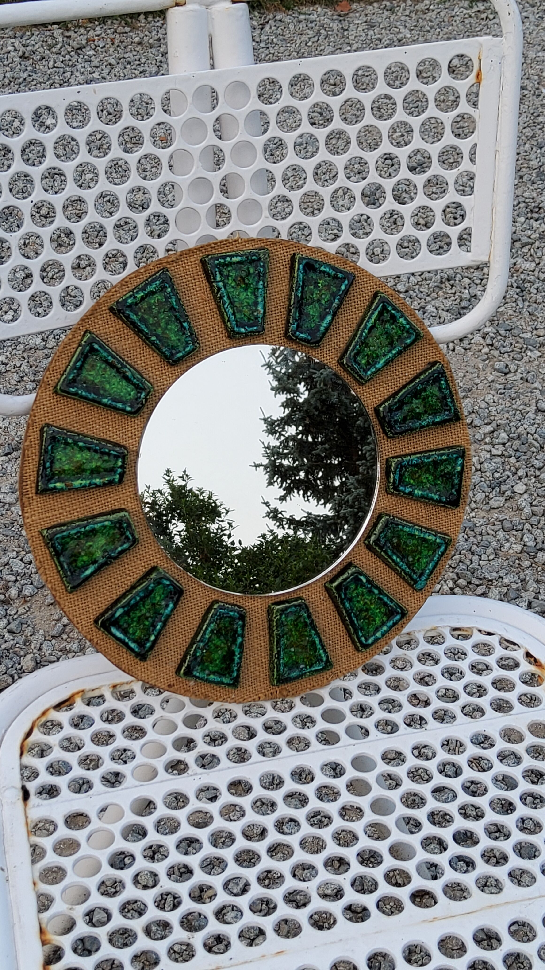 Miroir soleil en céramique des années 70
