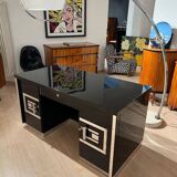 Art Deco Desk in Black Lacquer, Walnut & Metal, France, 1930s-1940s