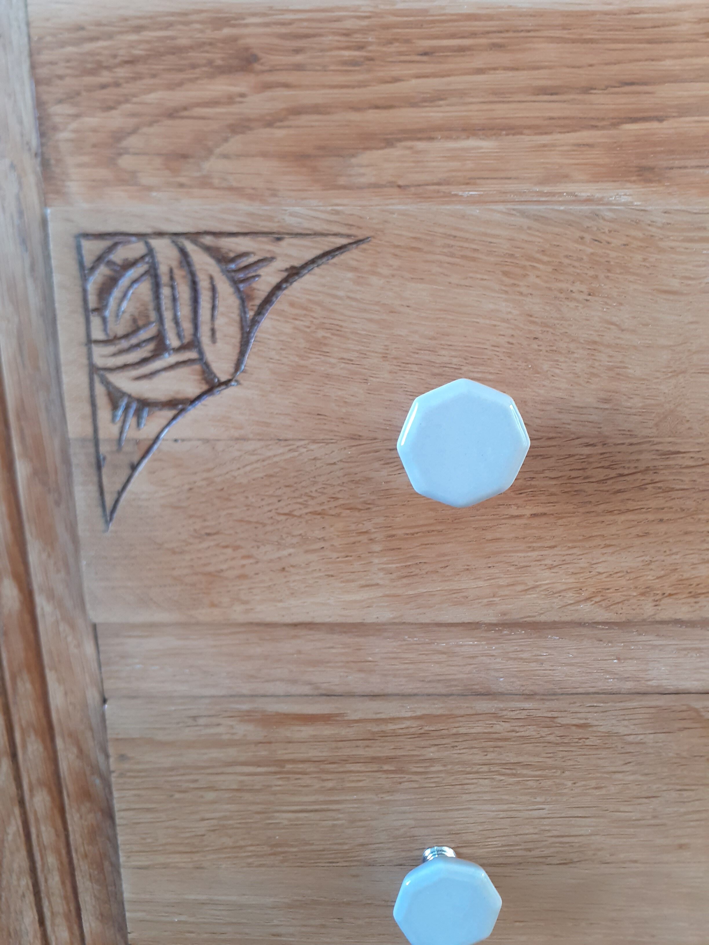 Oak and porcelain chest of drawers