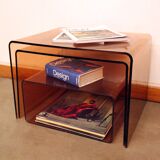 Vintage pull-out coffee tables in smoked plexiglass