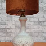Ceramic lamp 1960 to 70 with velvet lampshade