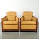Set of two beautiful yellow cowhide Art Deco design armchairs