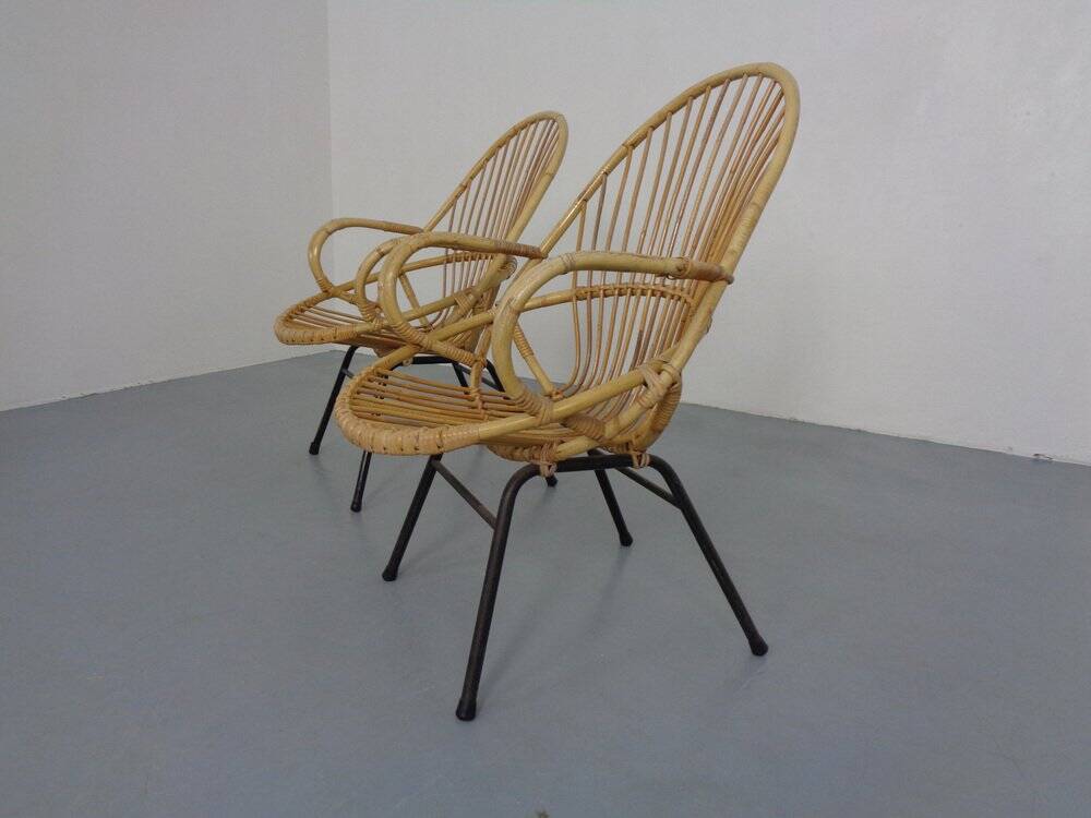 Set of Dutch Mid-Century Bamboo Chairs by Rohé Noordwolde, 1950s