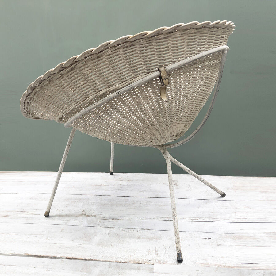 Pair of vintage white rattan armchairs