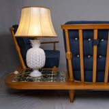 Grande banquette éventail d'angle en chêne, Guillerme et Chambron, 1970s