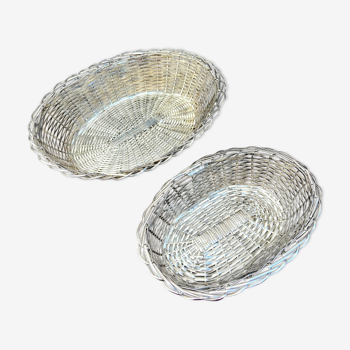 Set of 2 baskets in silver metal, rattan way