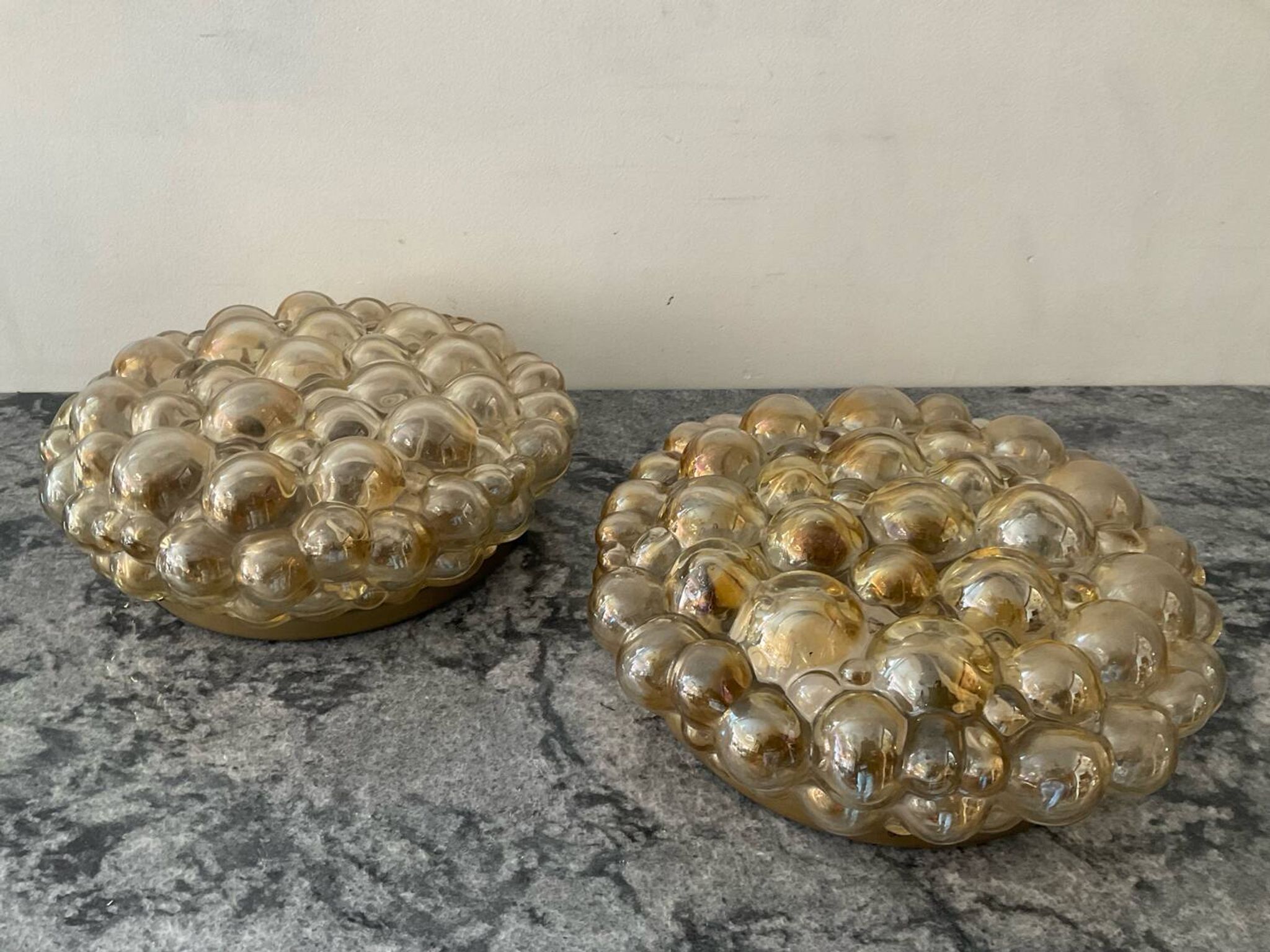 Pair of Bubble-Helana Tynell wall lights or ceiling lights from the 1970s.