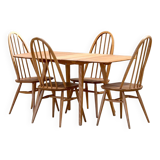 Ercol Folding Table and Four Quaker Chairs by Lucian Ercolani, 1960s