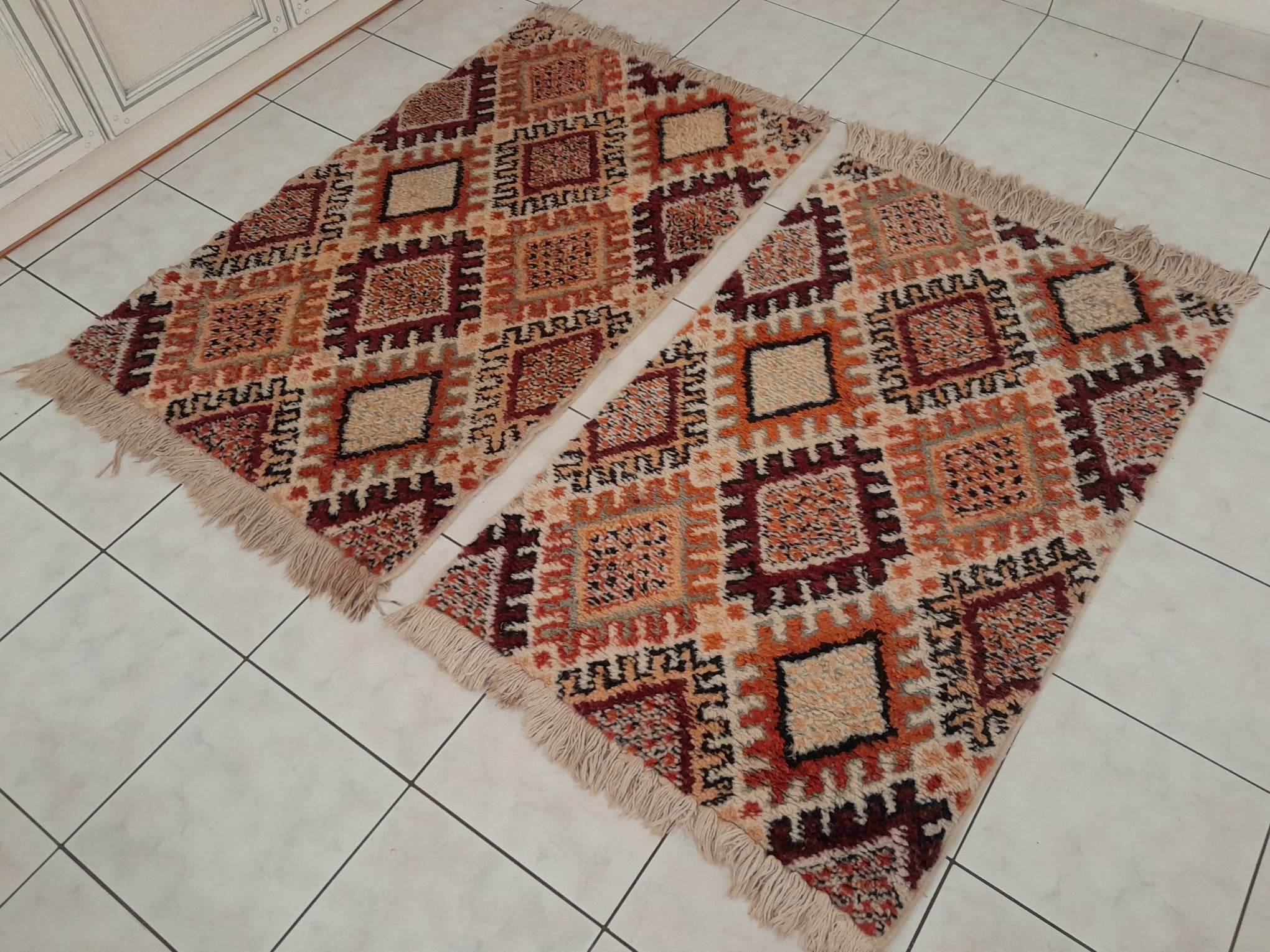 Berber rug pair of handmade bed descents 140x85cm