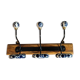 Coat rack patinated wood 3 hooks metal porcelain deco