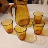 Italian pitcher service and 6 amber glasses
