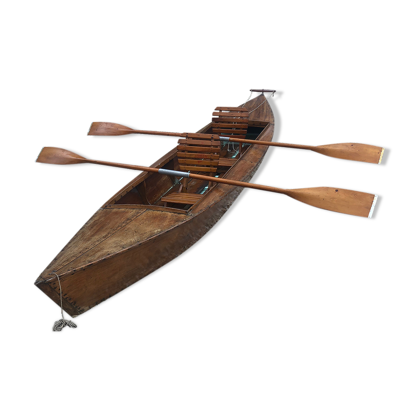 Old flat-bottomed mahogany canoe "Lake Enghien" 1930s/40s