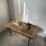 Woven wicker and metal coffee table 1960