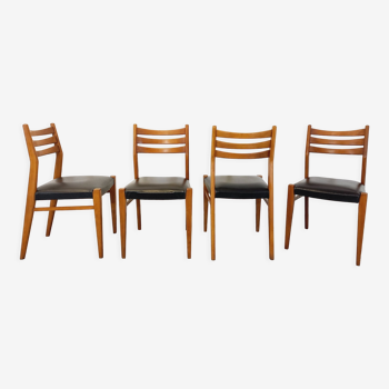 Suite de 4 chaises scandinaves en bois et skai des années 50/60