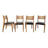 Set of 4 Scandinavian chairs in wood and faux leather from the 1950s/60s.