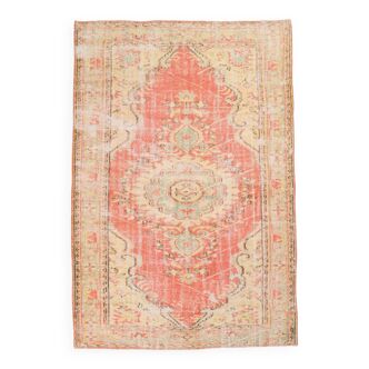 Peach red & beige handmade vintage rug, 175x251cm