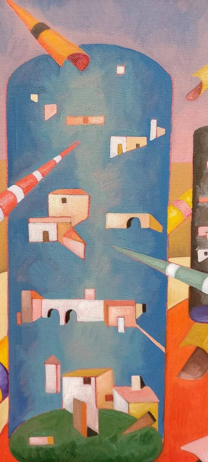 Peinture abstraite, cubisme, franco balleri huile sur toile 'le case alte'