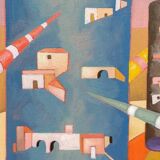 Peinture abstraite, cubisme, franco balleri huile sur toile 'le case alte'