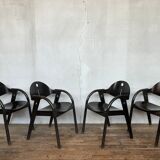 Rare series of 4 armchairs Baumann 1970 80 black original