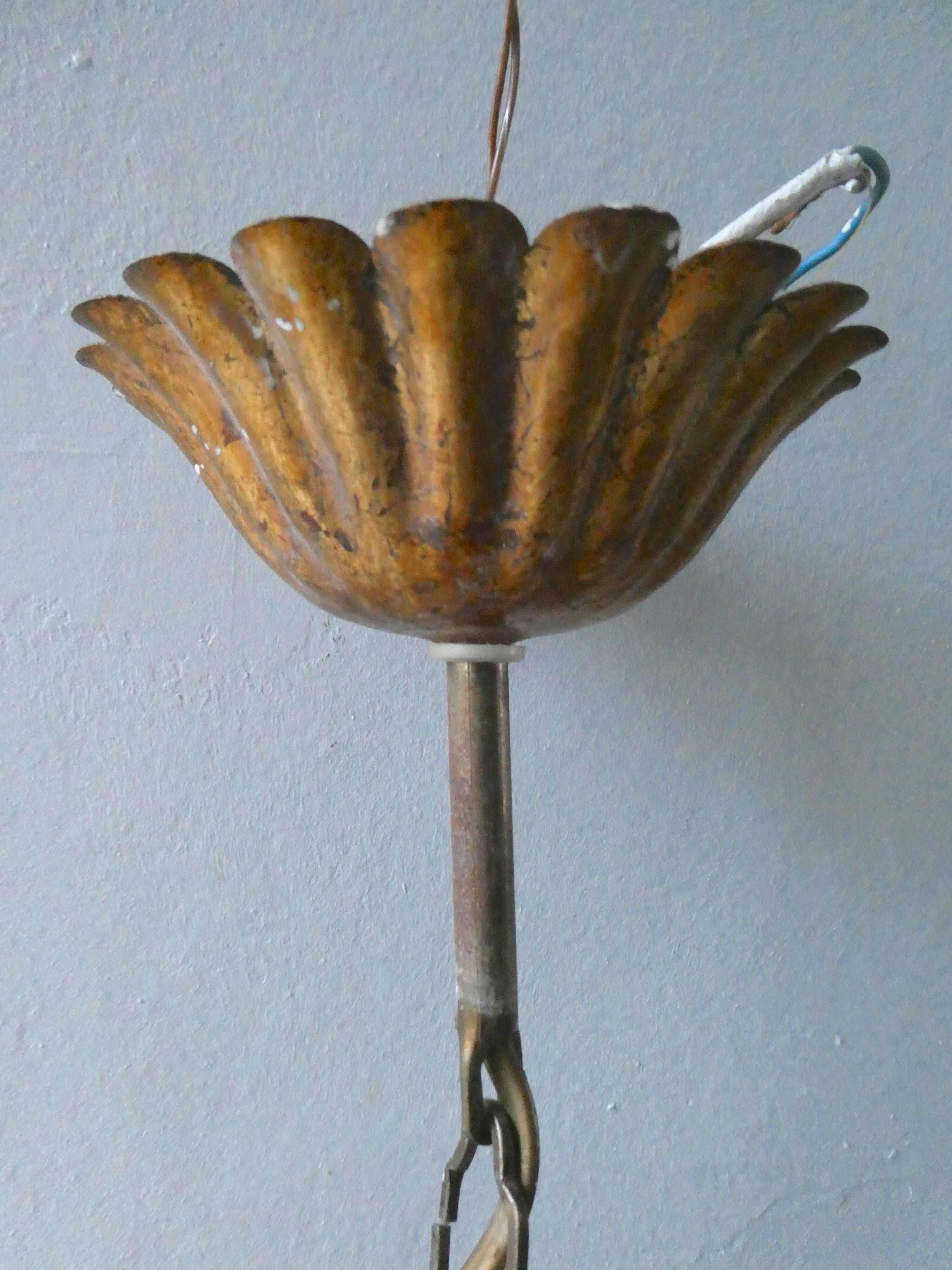 Hanging lamp with flowers in gilded metal, 60/70 years