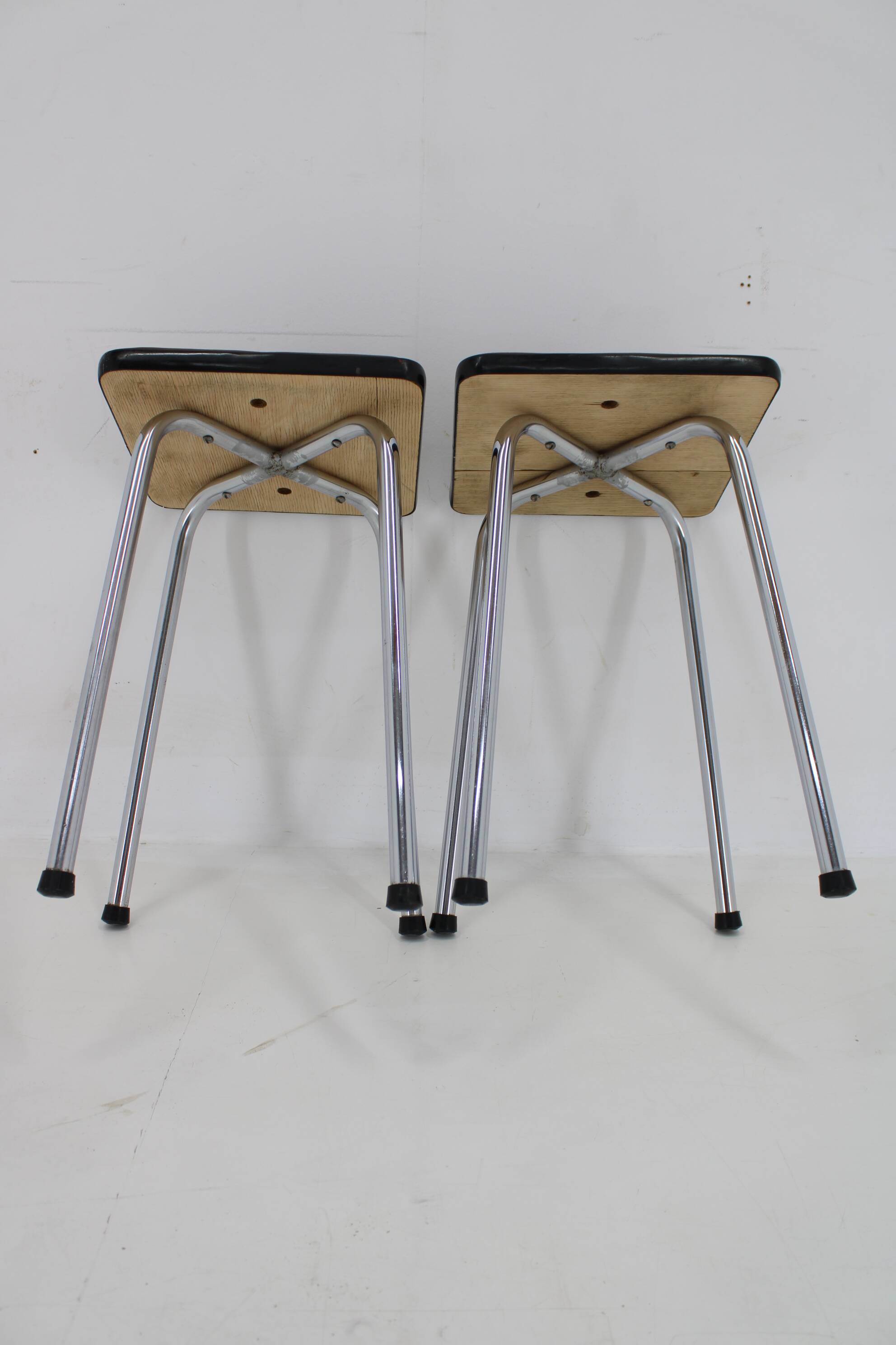 1970s Pair of Stools with Leatherette Upholstery ,Czechoslovakia
