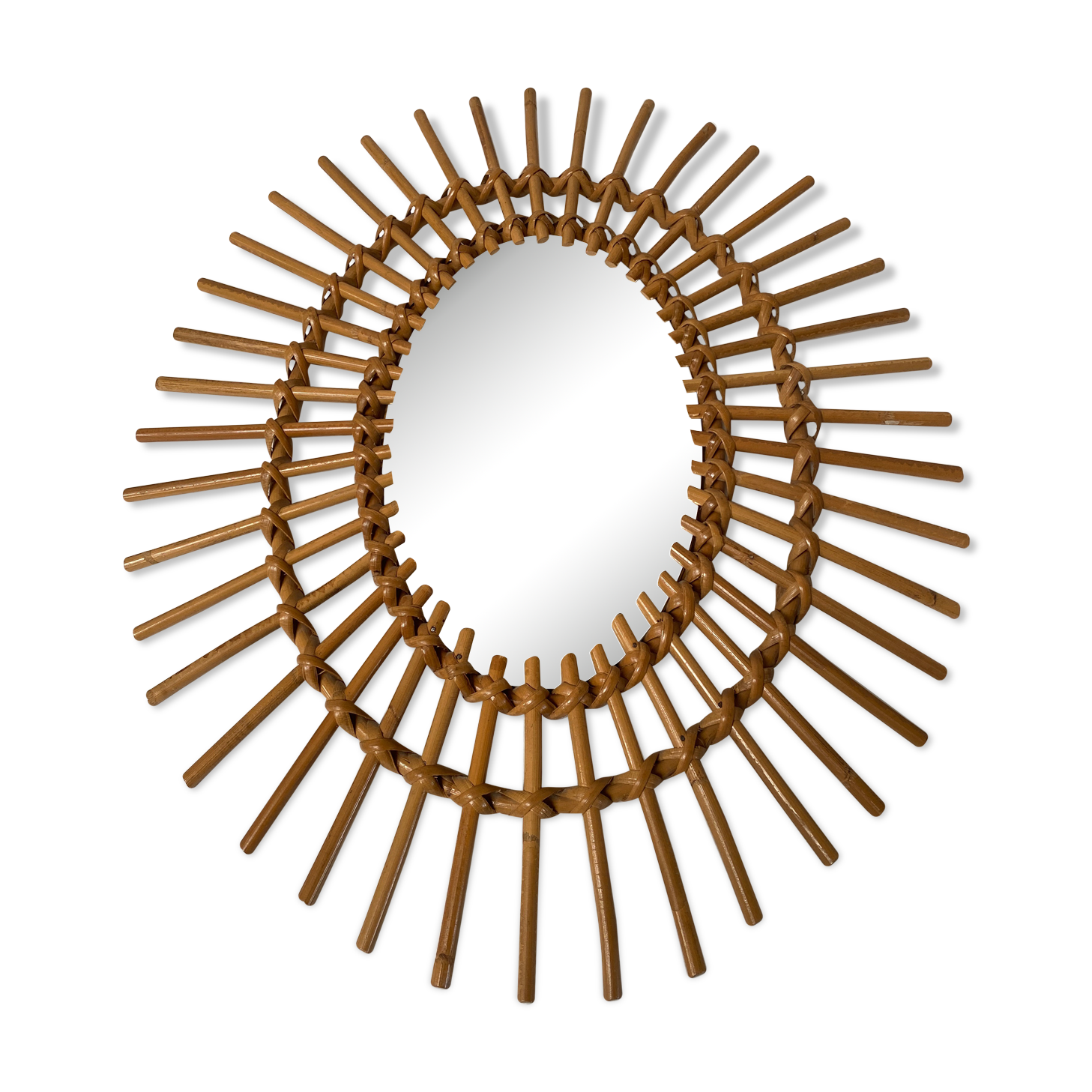 Miroir soleil rotin oval vintage 47x58cm
