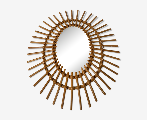 Miroir soleil rotin oval vintage 47x58cm