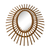 Mirror sun rattan oval vintage 47x58cm
