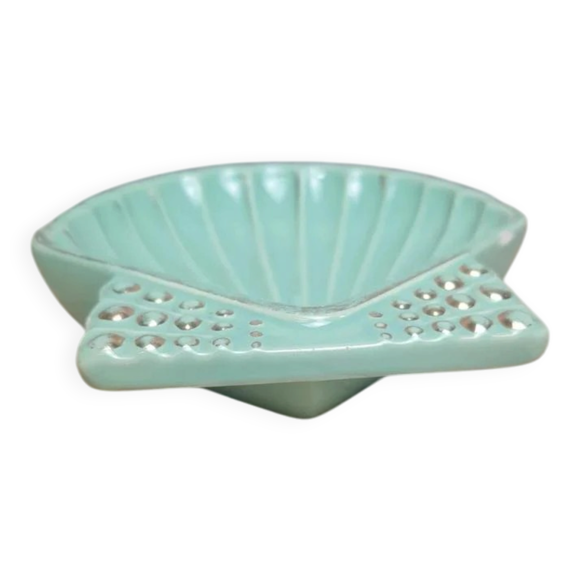 Vintage shell B. Letalle Saint-Clément celadon green with pearl decoration