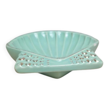 Vintage shell B. Letalle Saint-Clément celadon green with pearl decoration