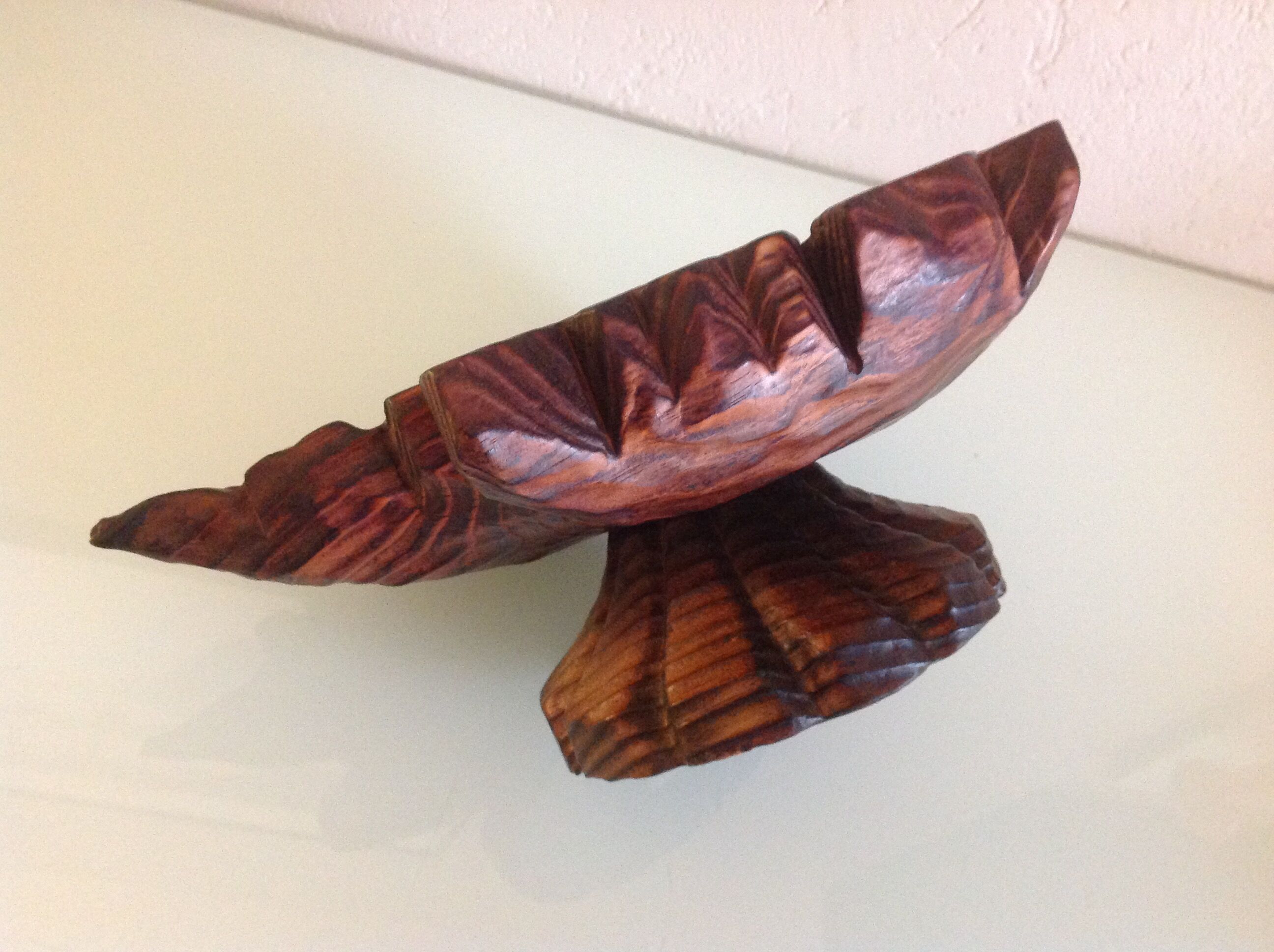 Brutalist wooden candlestick shaped vine leaf /vintage 60s-70s