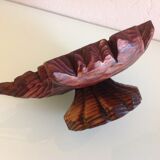 Brutalist wooden candlestick shaped vine leaf /vintage 60s-70s
