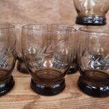 Set of 8 vintage transparent brown wheat ear chiseled glasses