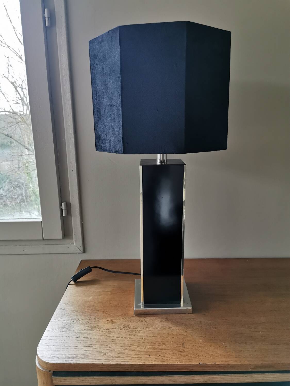 Vintage square black and brass lamp base