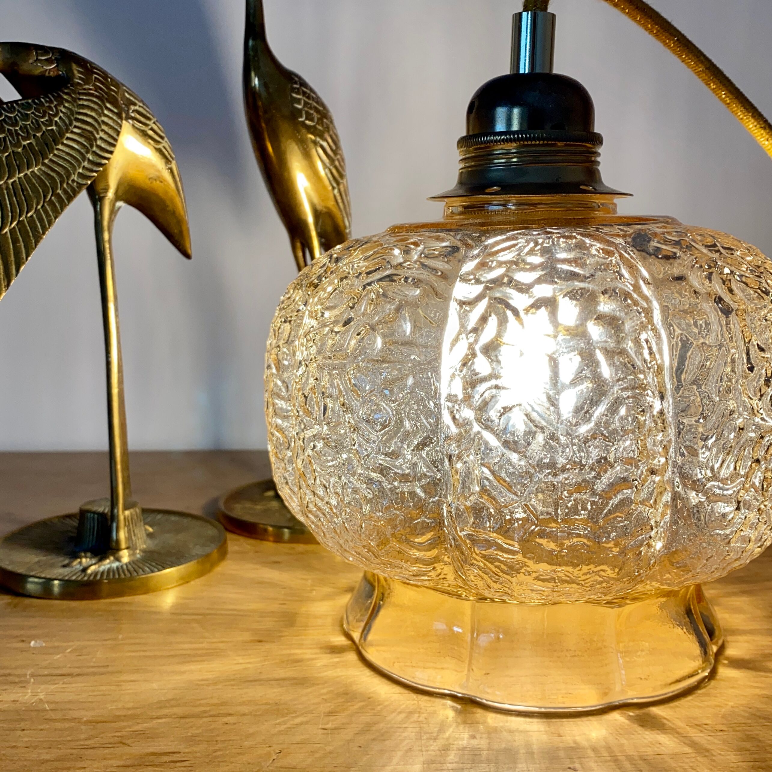 Vintage amber glass globe lamp