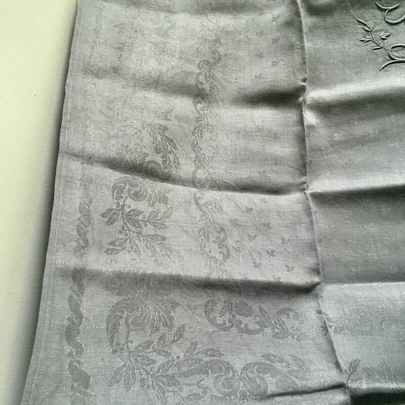 Old embroidered table napkin R S Grey