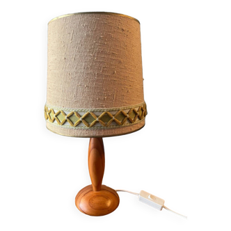 Wooden foot lamp with shade from the 70s