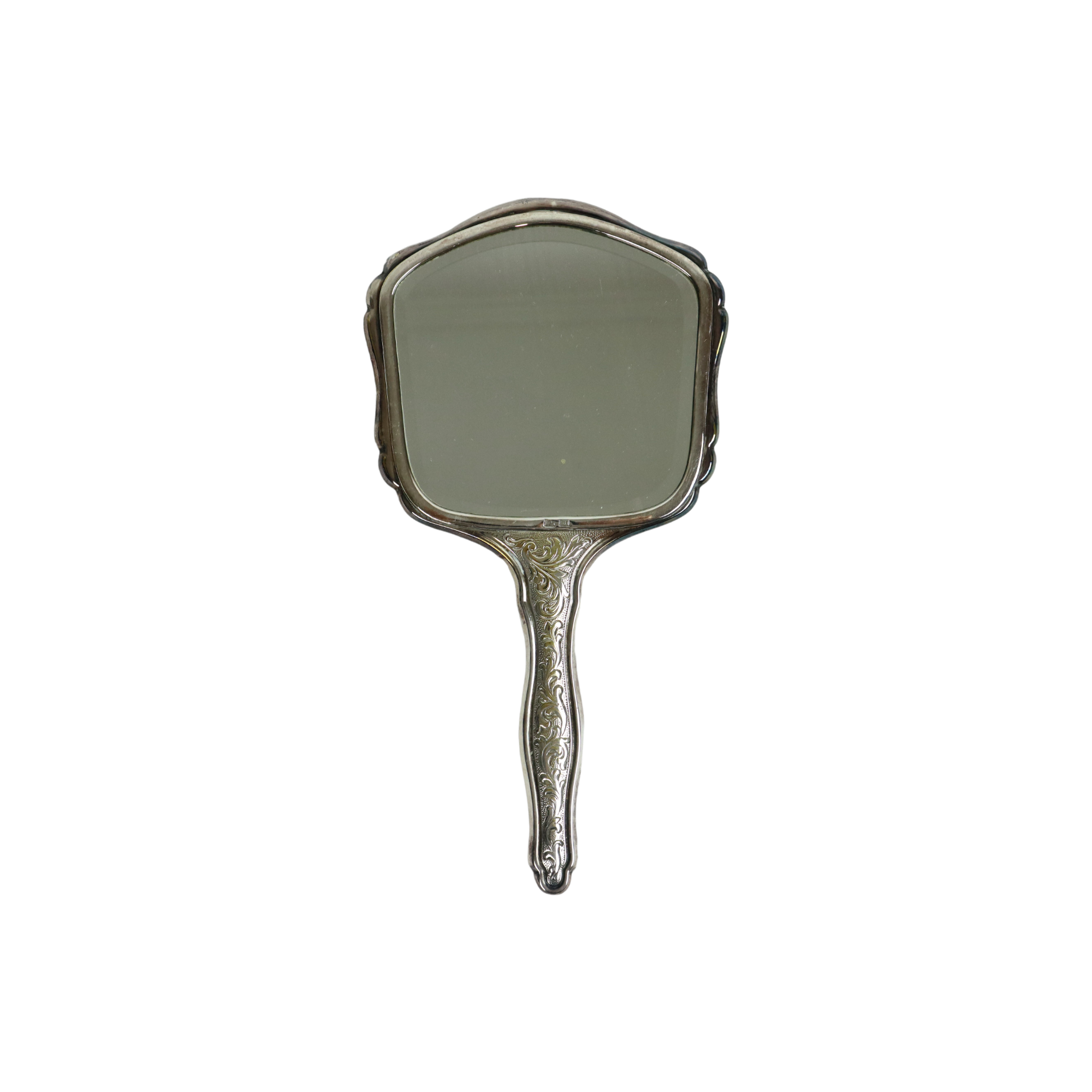 Silver plated hand mirror facet with silver mark bear floral pattern 25cm