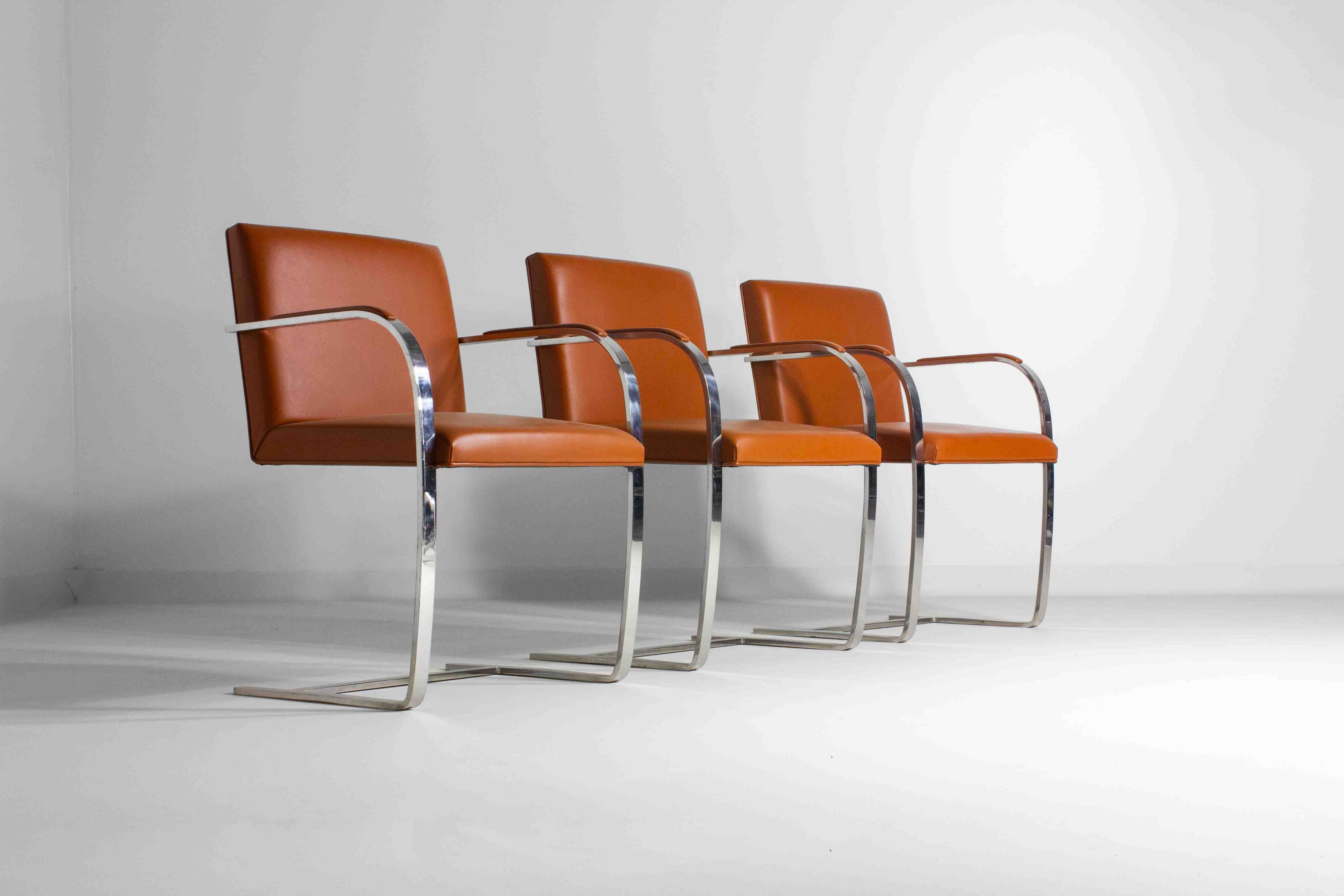 Set of 3 BRNO chairs by Mies van der Rohe for Knoll International, 1970s
