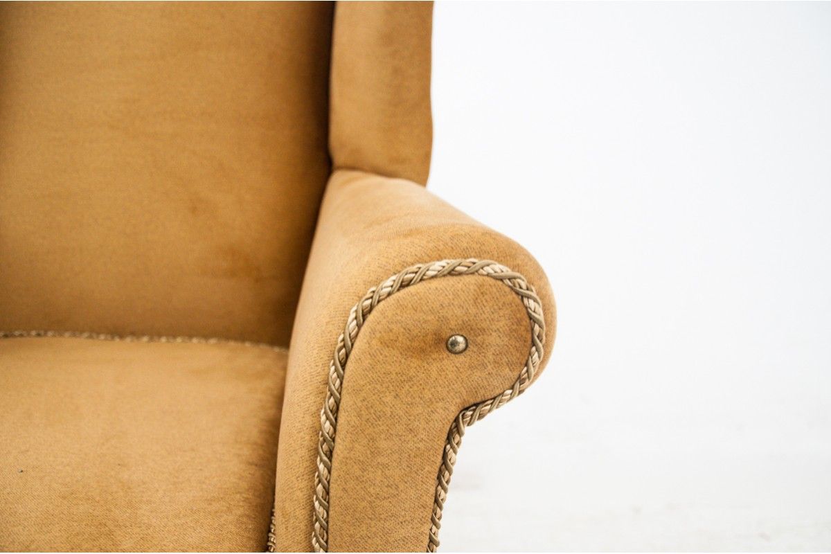 Yellow wingback armchair, Northern Europe, circa 1940s