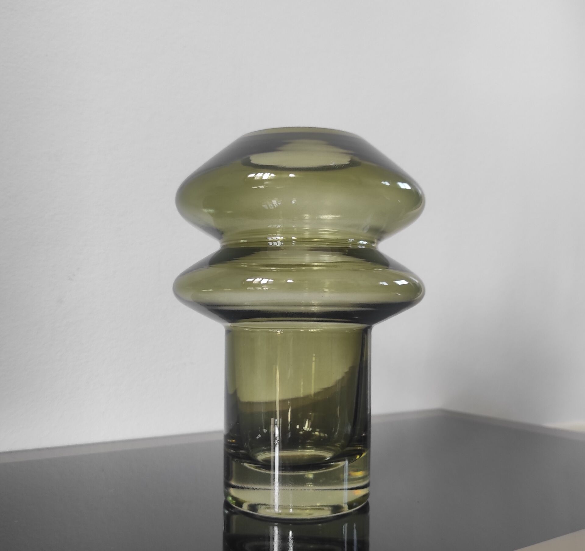 Sculptural vase in olive green glass
